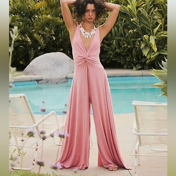 Free People Pants - New Free People Beach Dusty Rose Harlow Wide leg One-piece Jumpsuit - Medium